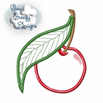 Single Cherry with Leaf Applique, Cherry Applique, Cherries Applique - Machine Embroidery Files - Digital Download
