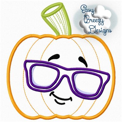 Cool Pumpkin Applique, Pumpkin with Shades, Sunglasses Emoji Pumpkin - Machine Embroidery Files - Digital Download