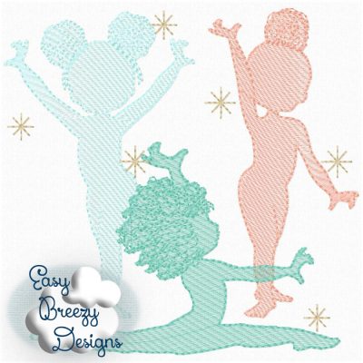 Three Gymnasts , Gymnastics Embroidery Design - Machine Embroidery Files - Digital Download