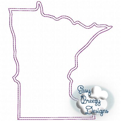 Minnesota State Outline Raggy Applique, State Home Design Download - Digital Download Machine Embroidery File