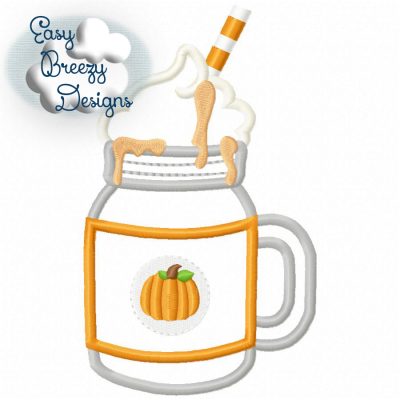 Pumpkin Spice Mug Applique Design, Thanksgiving Drink, Pumpkin Drink with Whipped Topping Applique Design - Machine Embroidery Digital Download Files