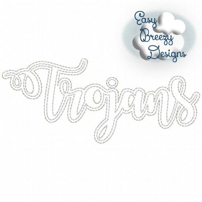 Script Trojans Outline Raggy Applique, My Team, Team Spirit, Design Download - Digital Download Machine Embroidery File