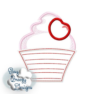 Cherry Whip Cupcake Applique, Cupcake Embroidery Design, Birthday Applique, Birthday Cupcake - Machine Embroidery Files - Digital Download