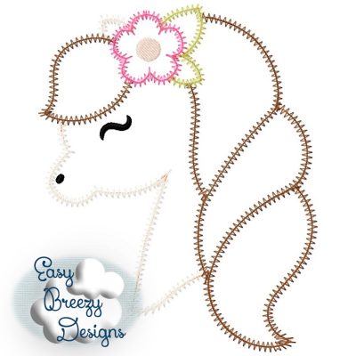 Floral Pony ZigZag Applique, Floral Horse Face Girl Applique Embroidery Design - Machine Embroidery Files