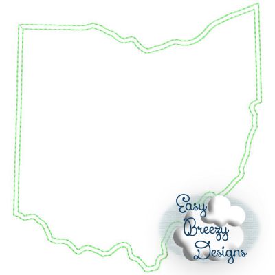Ohio State Outline Raggy Applique, State Home Design Download - Digital Download Machine Embroidery File