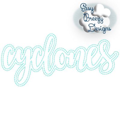 Script Cyclones Outline Raggy Applique, Lowercase Script Cyclones, My Team, Team Spirit, Design Download - Digital Download Machine Embroidery File