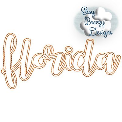 Script Florida Outline Applique, Florida Raggy Applique, Lowercase Florida Script, State Home Design Download – Digital Download Machine Embroidery File