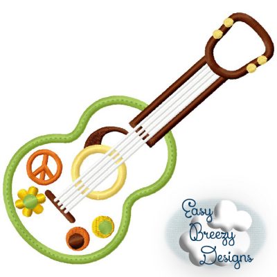 Groovy Guitar Applique Design, Peace Guitar Applique, Hippie Music Embroidery Design - Download Only - Digital File