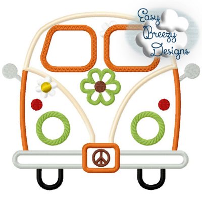 Groovy Van Applique Design, Retro Van Applique, Hippie Embroidery Design - Download Only - Digital File