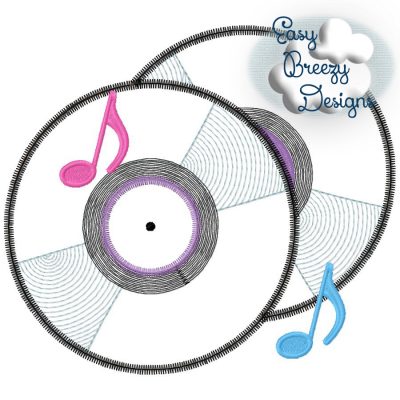 Groovy Vinyl Records Applique Design, Zig Zag Music Applique, Hippie Music Embroidery Design - Download Only - Digital File