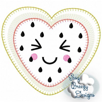Happy Watermelon Heart Applique, Blanket Stitch Applique Design - Digital Download Files
