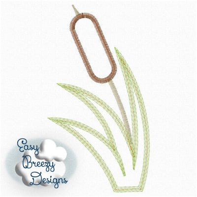 Cattails Applique Vintage Sketch Stitch, Pond Life, Fishing Applique - Machine Embroidery Files - Digital Download