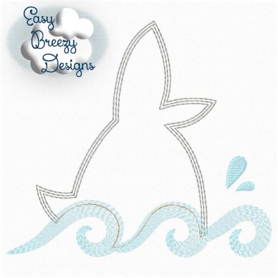 Shark Waves Sketch Applique Design, Splashing Shark in Ocean - Machine Embroidery Files - Digital Download Only