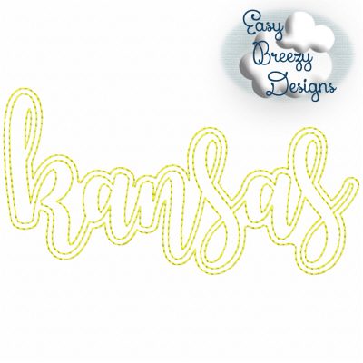 Script "kansas" Lowercase, State Name Raggy Applique, State Home Design Download - Digital Download Machine Embroidery File