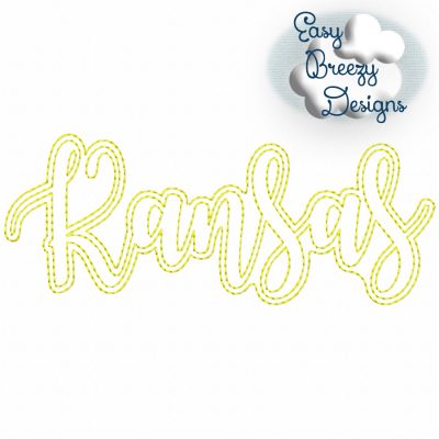 Script "Kansas" Uppercase, State Name Raggy Applique, State Home Design Download - Digital Download Machine Embroidery File