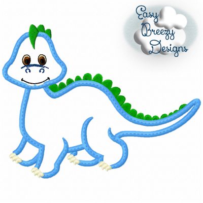Dino Bronty Applique, Boy Dinosaur Brontosaurus Applique Embroidery Design - Machine Embroidery Files