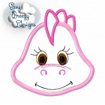 Dino Brontosaurus Face Girl Applique Embroidery Design - Machine Embroidery Files