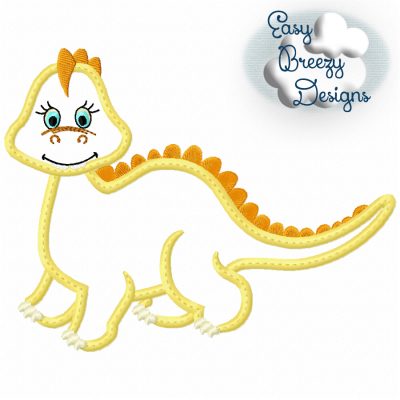Dino Bronty Applique, Girl Dinosaur Brontosaurus Applique Embroidery Design - Machine Embroidery Files