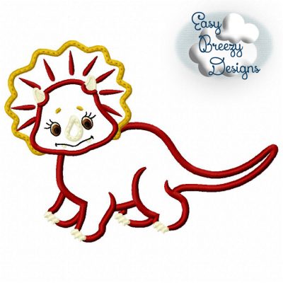 Dino Tri Applique, Girl Dinosaur Triceratops Applique Embroidery Design - Machine Embroidery Files