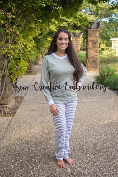 Adult Winter Christmas Pajamas in Gray Stripes, 2 Piece Pajamas