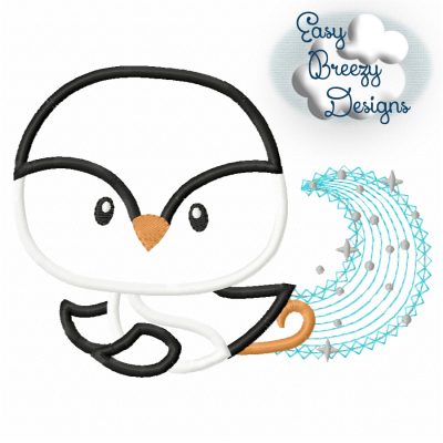 Sliding Penguin Boy Applique Design, Sliding Penguin - Machine Embroidery Files - Digital Download