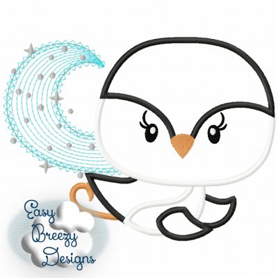 Sliding Penguin Applique Design, Christmas Penguin, Winter Applique Design - Machine Embroidery Files - Digital Download
