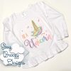 Girl Custom Appliqued Bodysuit, Shirt or Ruffled Shirt in White, Sizes NB to 24m Bodysuit, Sizes 2 to 10 Shirts - Image 2