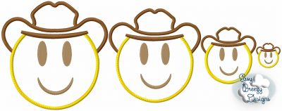 Emoji Smiling Cowboy, Smiley Face Applique Design - Embroidery File - Digital Download - Image 2