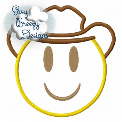Emoji Smiling Cowboy, Smiley Face Applique Design - Embroidery File - Digital Download