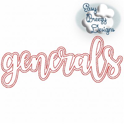 Script Generals Lowercase, Team Name Raggy Applique, Design Download - Digital Download Machine Embroidery File