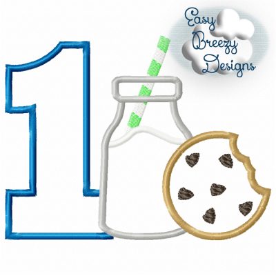 Go Together Milk Cookies 1 Birthday Applique Design, First Birthday Applique Design, Milk & Cookies Applique - Digital Download Files