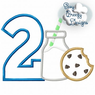 Go Together Milk Cookies 2 Birthday Applique Design, Second Birthday Applique Design, Milk & Cookies Applique - Digital Download Files