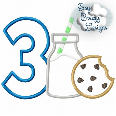 Go Together Milk Cookies 3 Birthday Applique Design, Third Birthday Applique Design, Milk & Cookies Applique - Digital Download Files