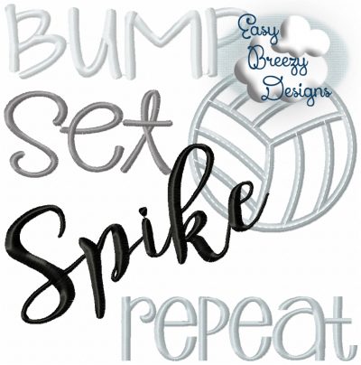 Bump Set Spike Repeat Volleyball Saying Applique, Volleyball Applique - Digital Download File