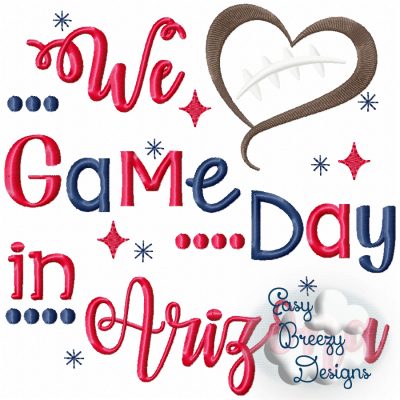 Game Day in Arizona, Heart Football Embroidery, Football Saying - Machine Embroidery Digital Download File