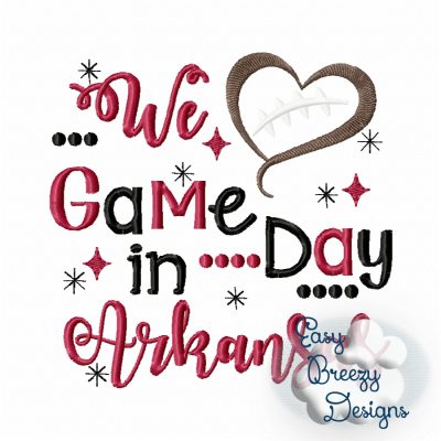 Game Day in Arkansas, Heart Football Embroidery, Football Saying - Machine Embroidery Digital Download File (Copy) - Image 2