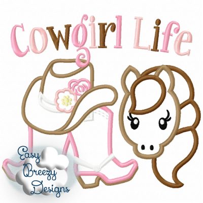Cowgirl Life Embroidery Designs - Cowgirl Boots, Hat and Horse Face Applique Embroidery Design, Equestrian Design - Machine Embroidery Files