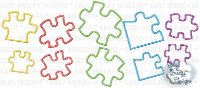 Autism Puzzle, Puzzle Pieces, Autism Awareness, Applique Embroidery Design – Machine Embroidery Files – Digital Download